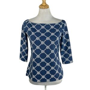 Sailor - Sailor Blue and White Nautical Rope Knot Top with 3/4 Sleeves Size XS